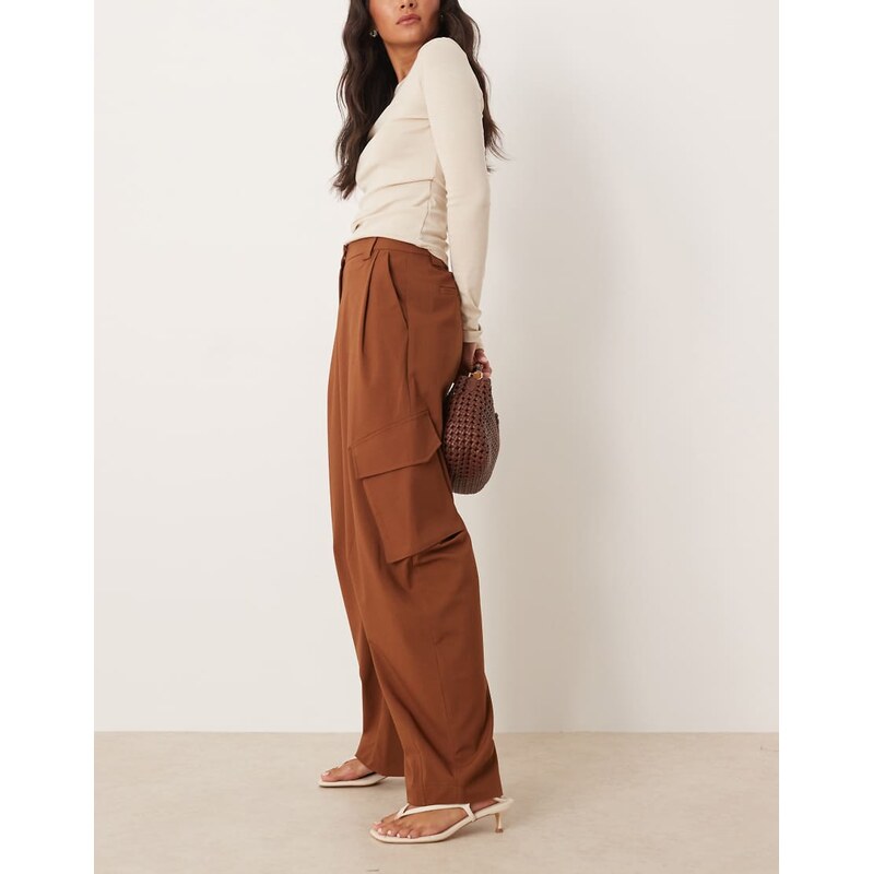 ASOS DESIGN tailored utility barrel trousers in tobacco brown 108074992