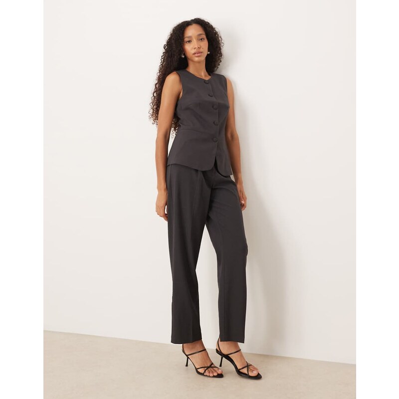 Vila tailored high waisted trouser co-ord in dark grey melange