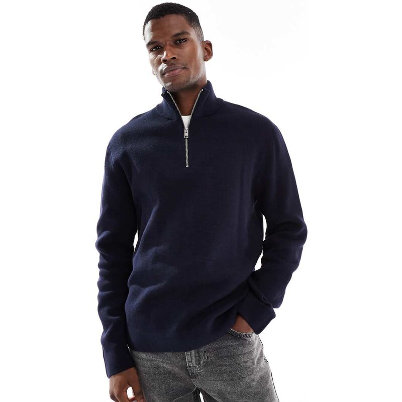 Jack & Jones premium knitted quarter zip in navy