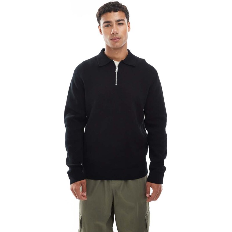 Jack & Jones premium long sleeve knitted polo with quarter zip
