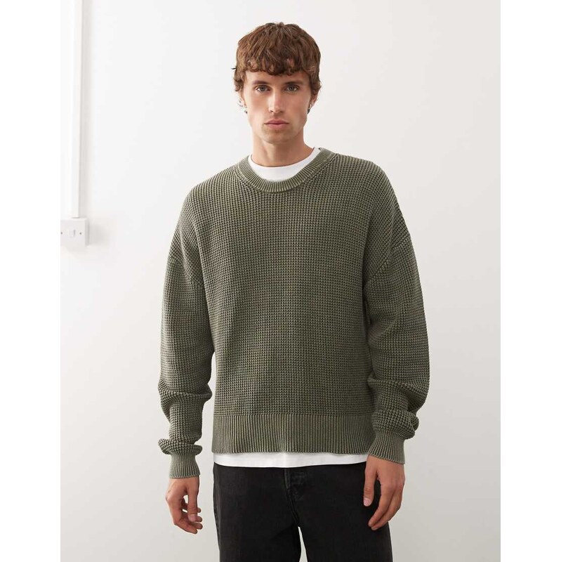 Weekday boxy fit jumper in dark khaki wash-Green