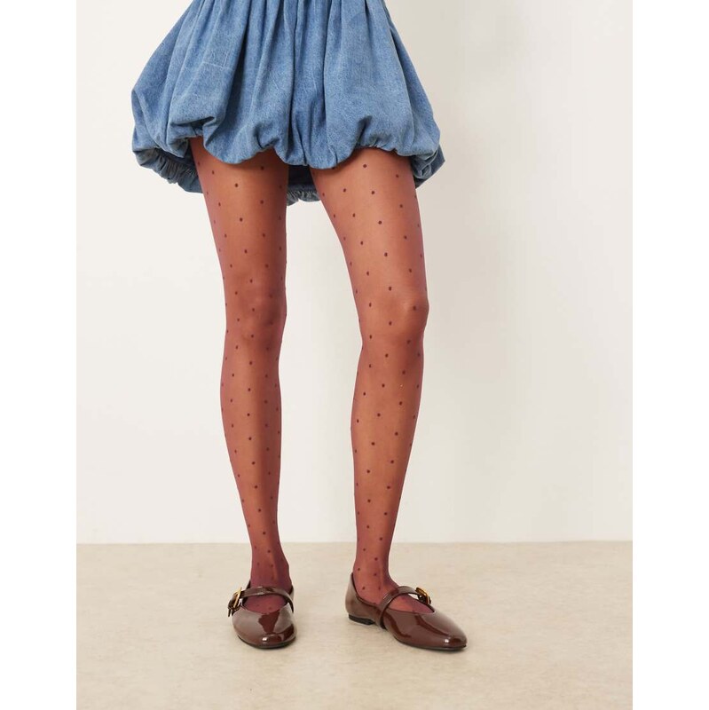 ASOS DESIGN mini dot pattern tights in burgundy-Red 108075087