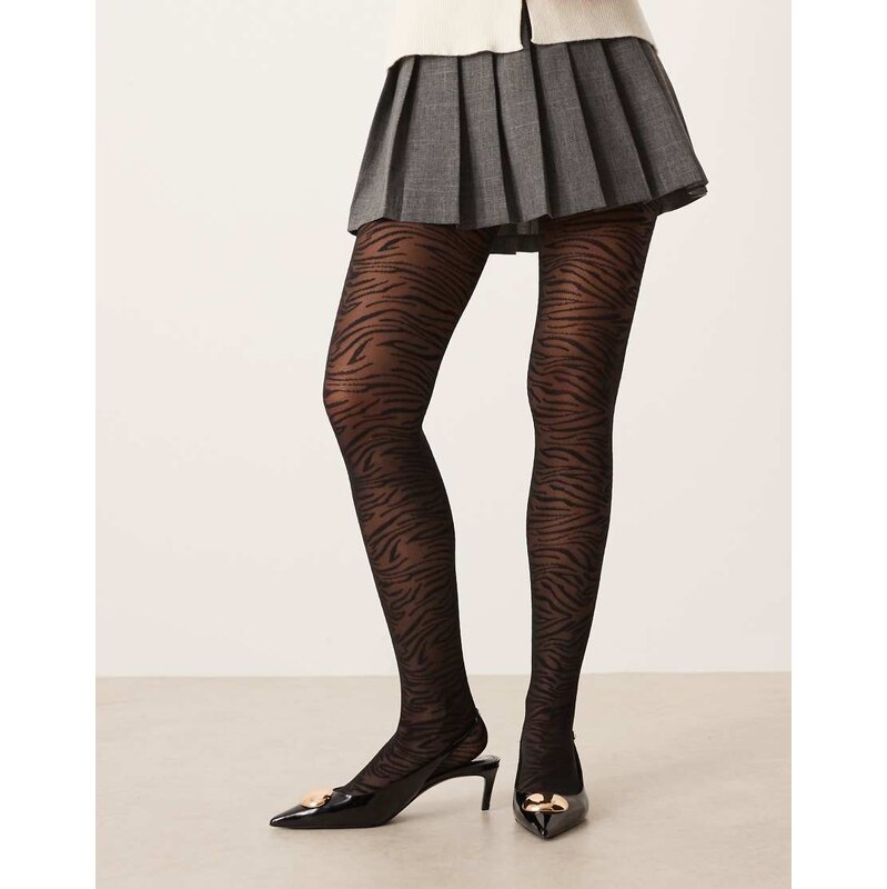 ASOS DESIGN zebra patterned tights in black 108075088