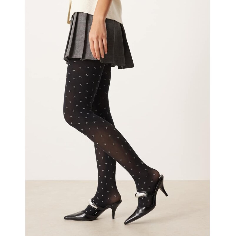 ASOS DESIGN tights with metallic glitter dots in black 108075089