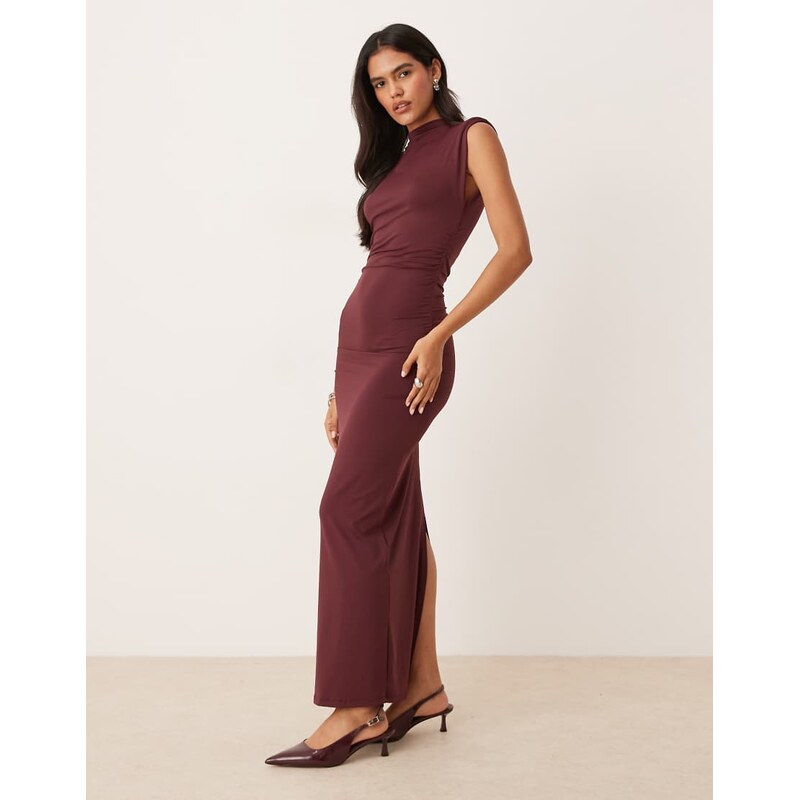ASOS DESIGN high neck detail maxi dress with shoulder pads in