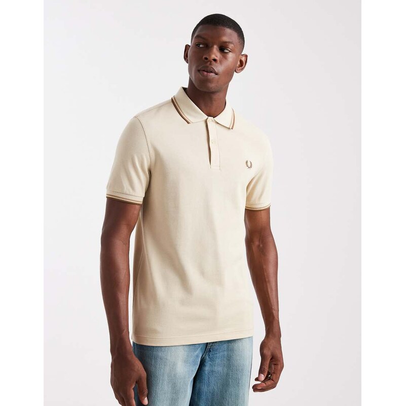 Fred Perry twin tipped polo shirt in cream-White