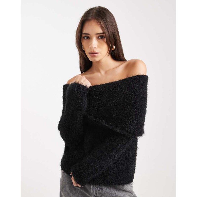Miss Selfridge foldover lash bardot in black-White 108075273