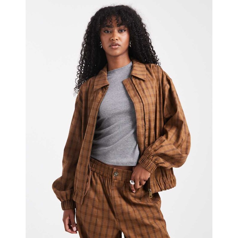 ASOS DESIGN bubble hem jacket co-ord in mustard check-Yellow