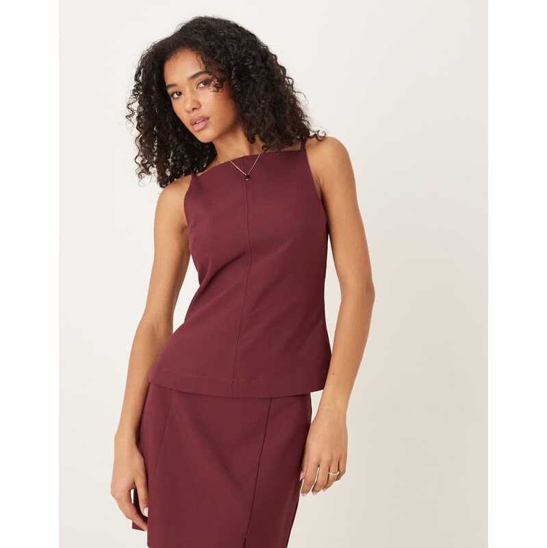 ASOS DESIGN tailored fitted cami top co-ord in dark cherry