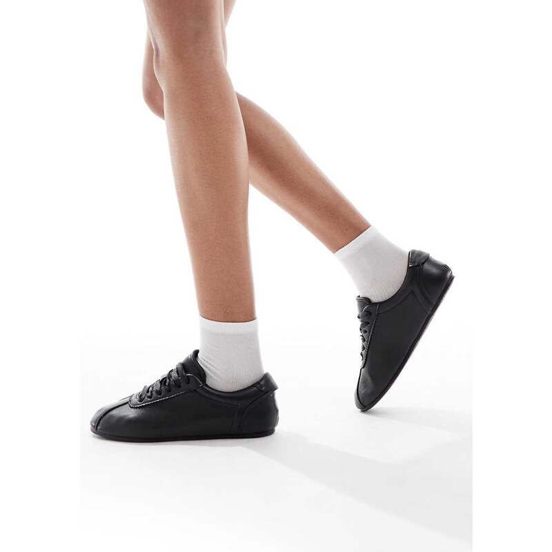 SEQWL Toffee ribbon detail lace up trainers in black 108290145