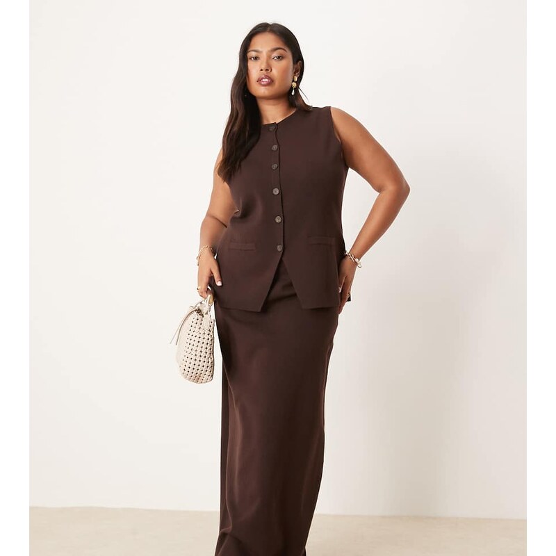 Pretty Lavish Curve knit maxi skirt co-ord in chocolate-Brown 108114889