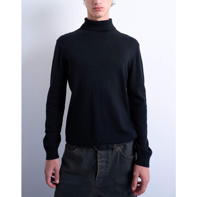 Topman essential knitted roll neck in black