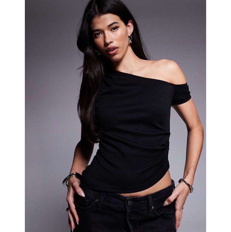 ASOS DESIGN jersey twill off shoulder top in black