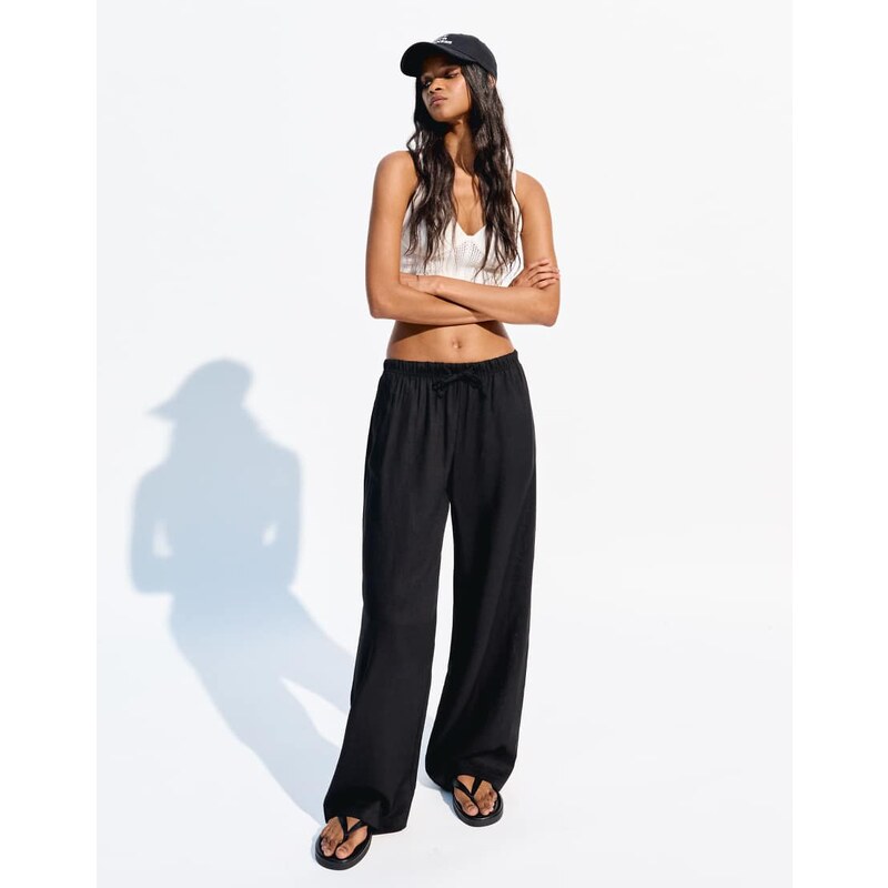 Bershka linen rich trousers with an elasticated waistband in
