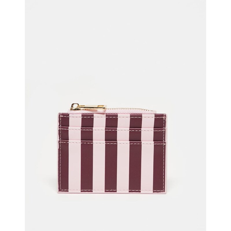 ASOS DESIGN card holder in burgundy stripe-Multi 108098992