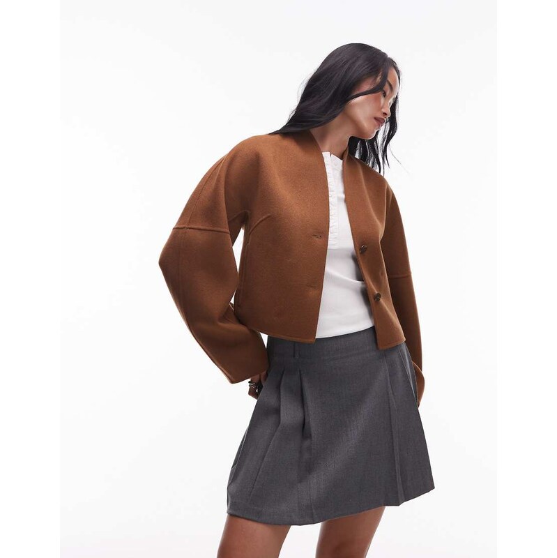 & Other Stories wool mock neck jacket in brown 108128945