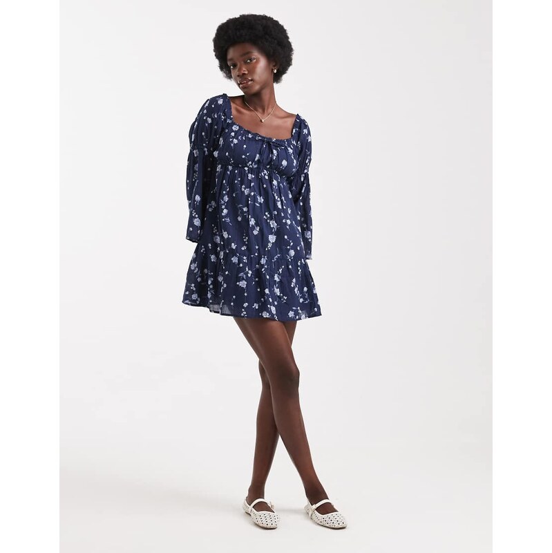 Hollister off the shoulder mini dress in navy floral