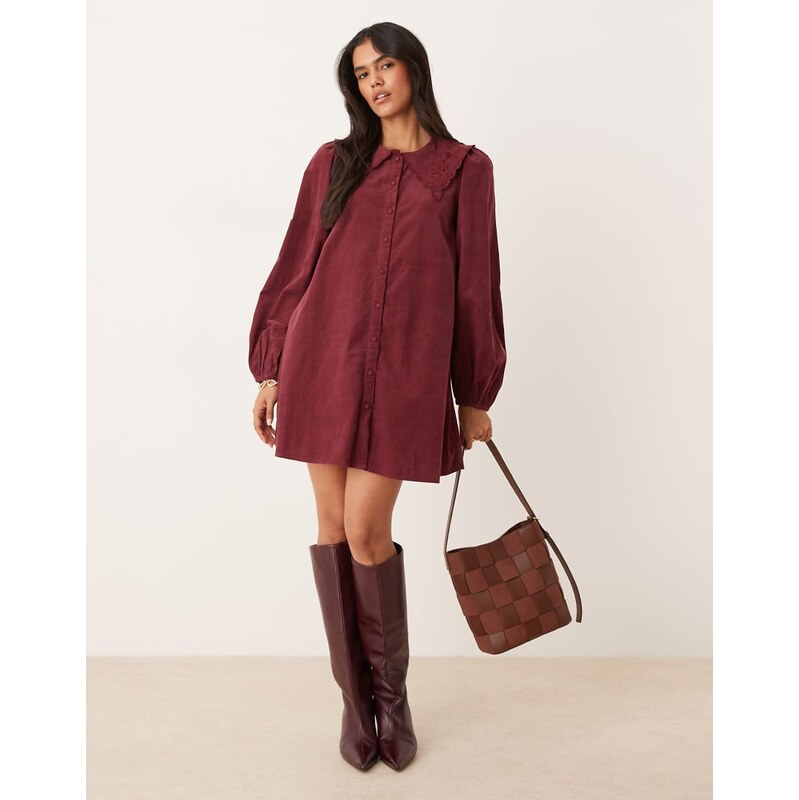Nobodys Child Bridget cord mini smock dress in burgundy-Red 108099079