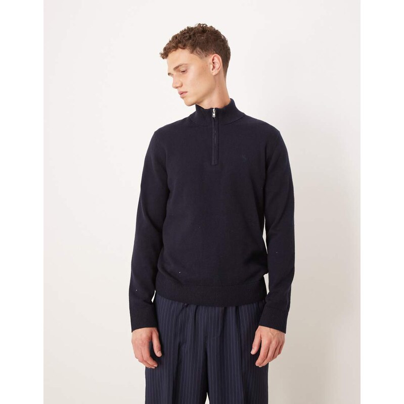 Abercrombie & Fitch long sleeve chest logo quarter zip jumper in navy 108086411