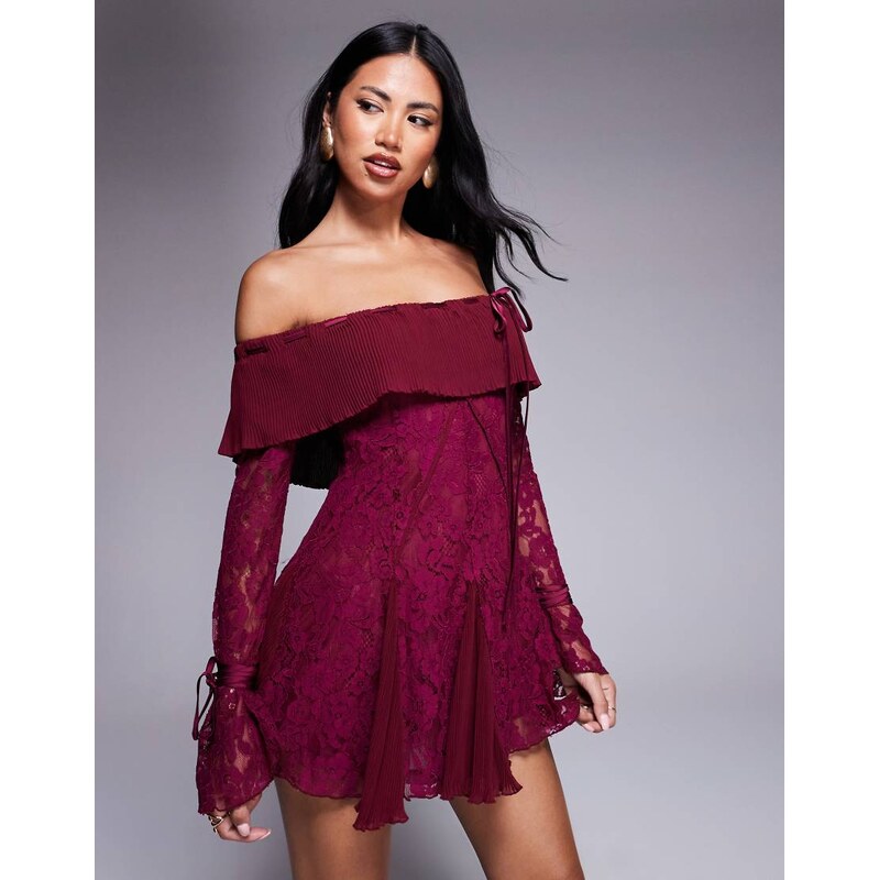 Murci exclusive lace bardot fit and flare godet detail mini