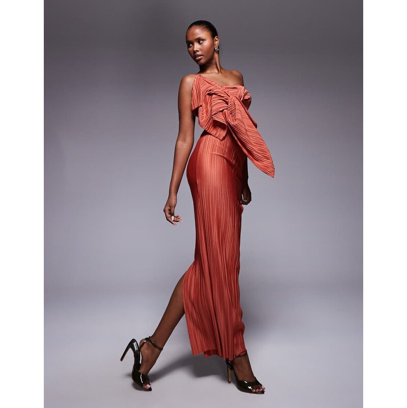 ASOS DESIGN plisse cut out bandeau maxi dress with twist detail