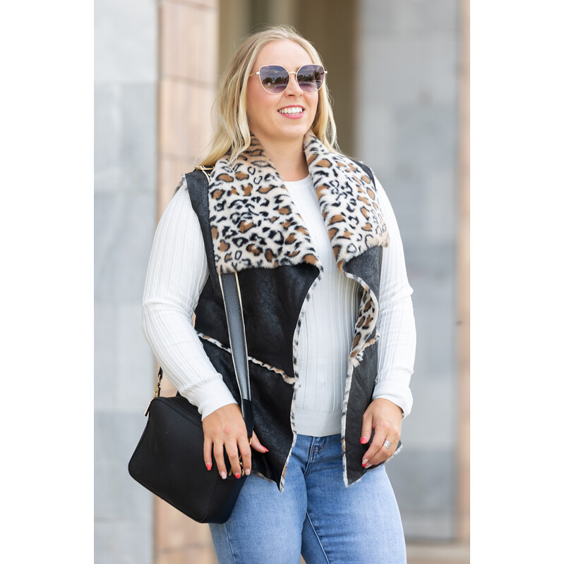 Italy fashion Dámská leopardí vesta ZURI Barva: Černá, Velikost: