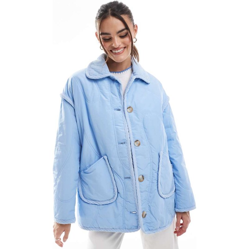 Threadbare quilted jacket with cord detail in blue 108091252