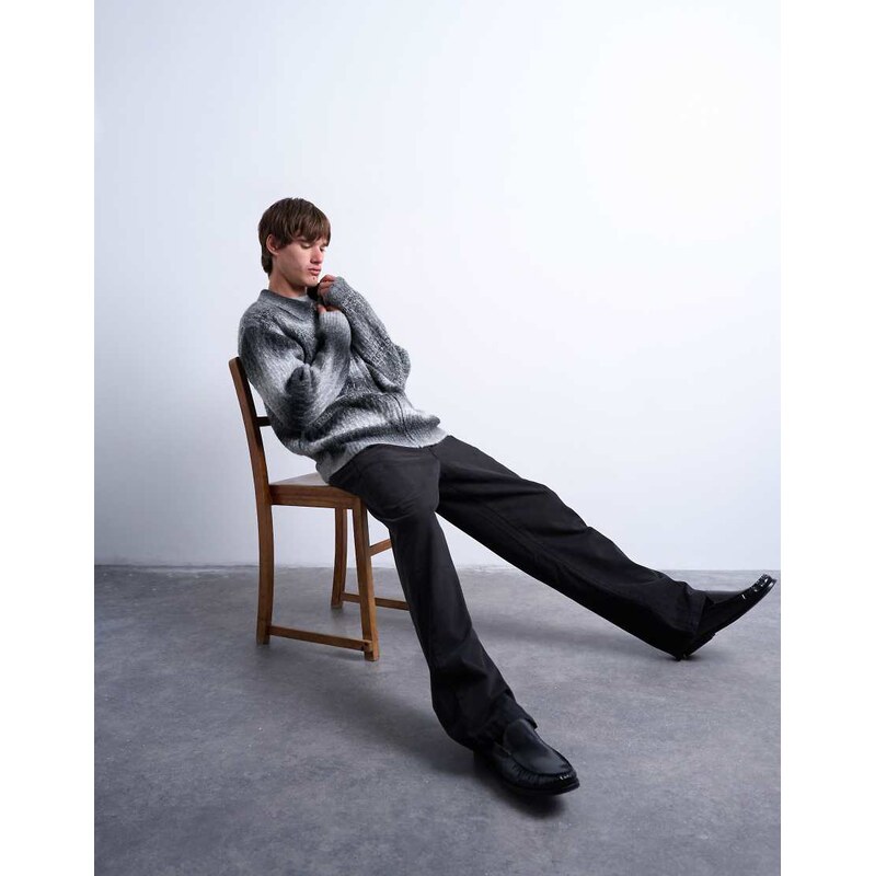 Topman knitted blend zip through cardigan in grey