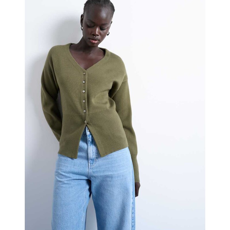 Topshop knitted V neck longline clean cinch waist cardigan in