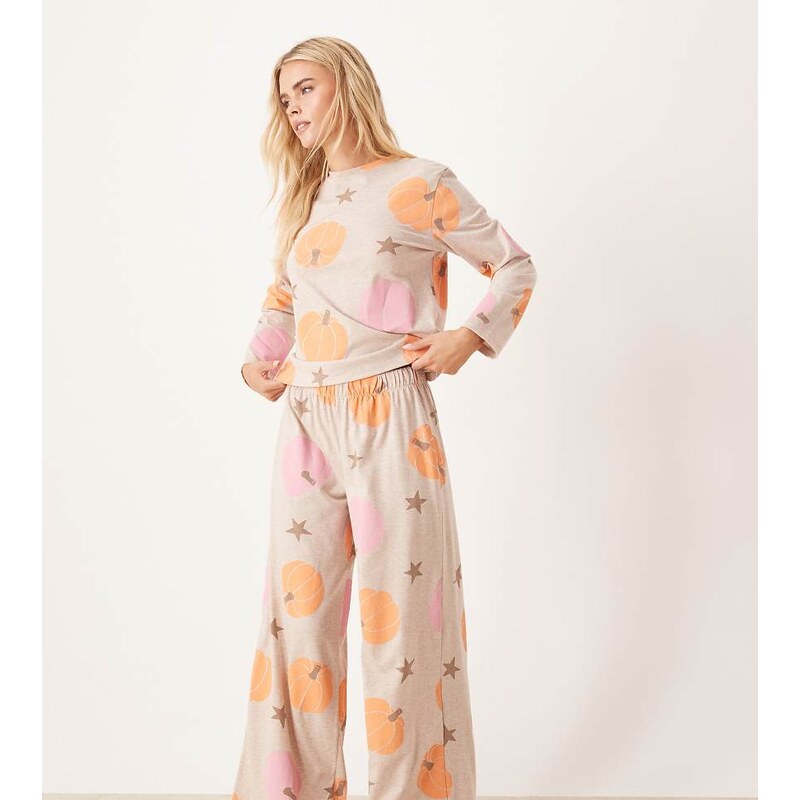 ASOS Petite ASOS DESIGN Petite long sleeve top & trouser pyjama set in 108091361