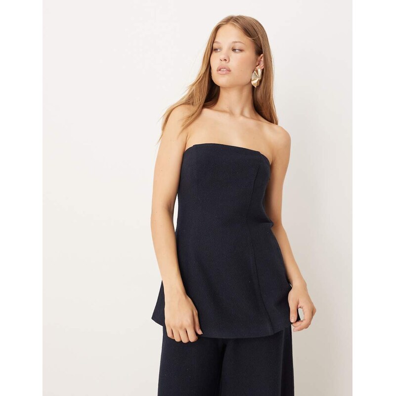 ASOS DESIGN tailored boucle bandeau top co-ord in navy-Multi