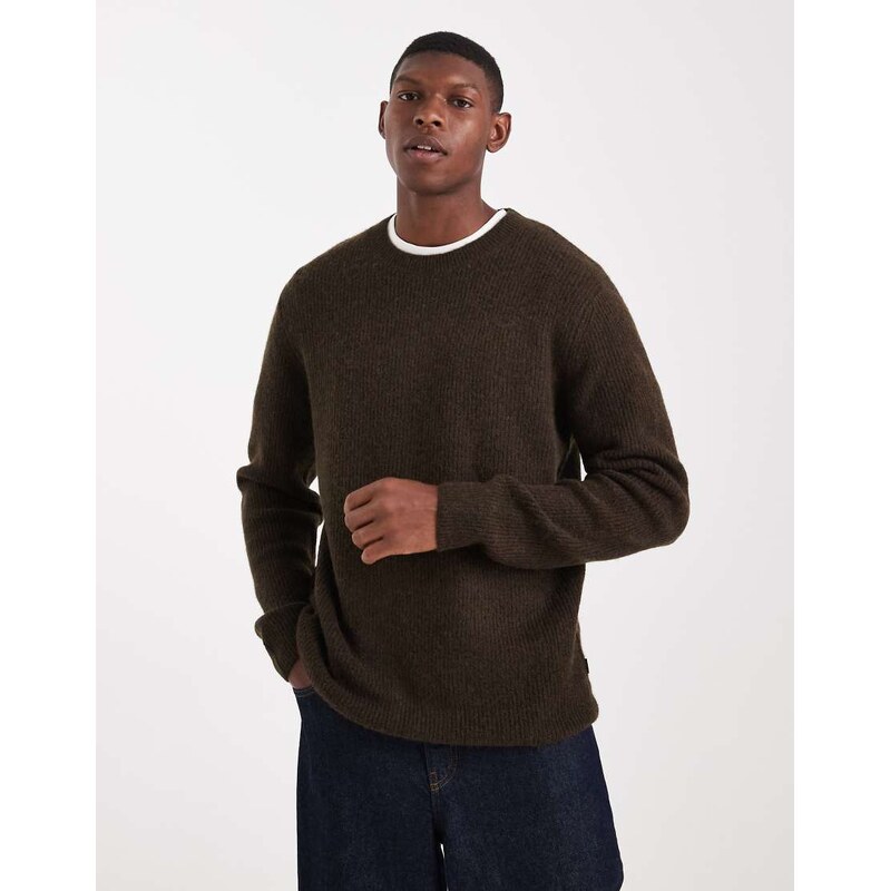 Jack & Jones premium ribbed fluffy jumper in brown
