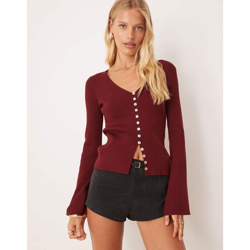 Pretty Lavish fitted knit cardigan in burgundy-Red 108091401