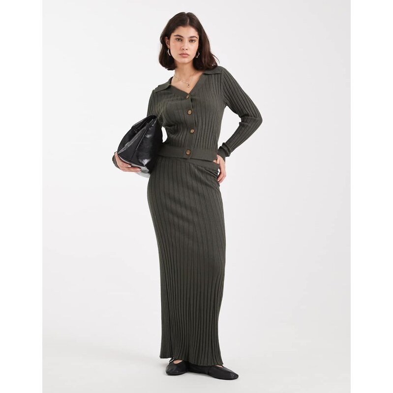 Object rib knitted maxi skirt co-ord in deep khaki green 109588965
