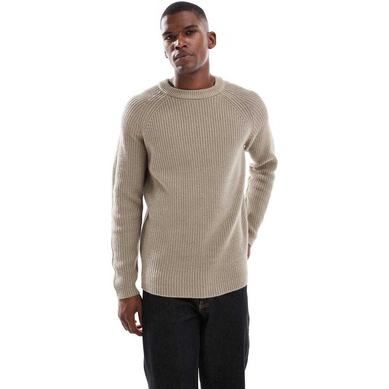 New Look fisherman knit jumper in mink-Grey