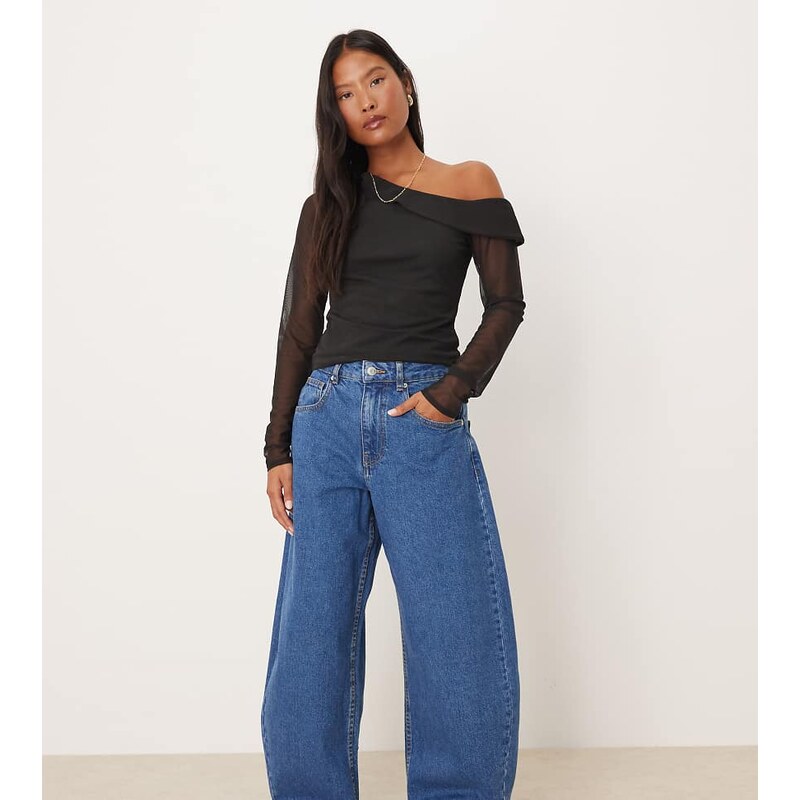 ASOS Petite ASOS DESIGN Petite high waisted barrel leg jeans in clean 115514067