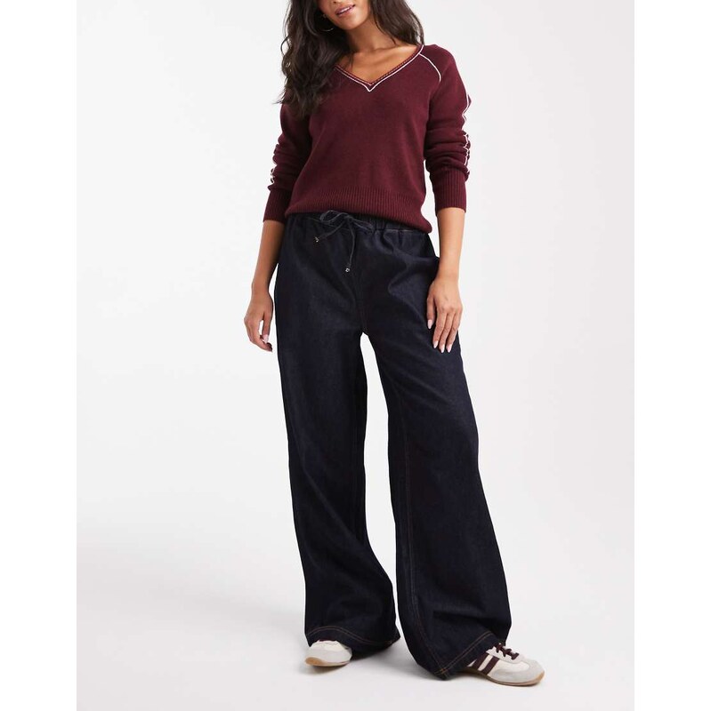 ASOS DESIGN jogger style pull on wide leg jean in rinse wash