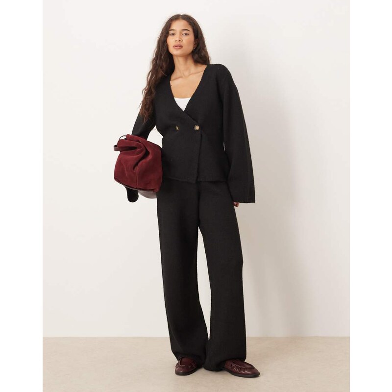 YAS wide leg knitted trousers co-ord in black 113465031