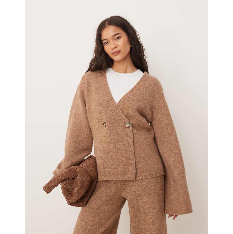 YAS long sleeve knitted cardigan co-ord in camel-Neutral