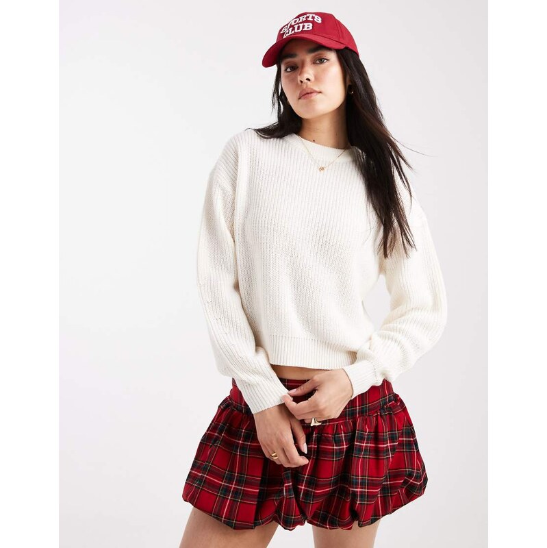 New Look stitchy jumper in off white-Neutral