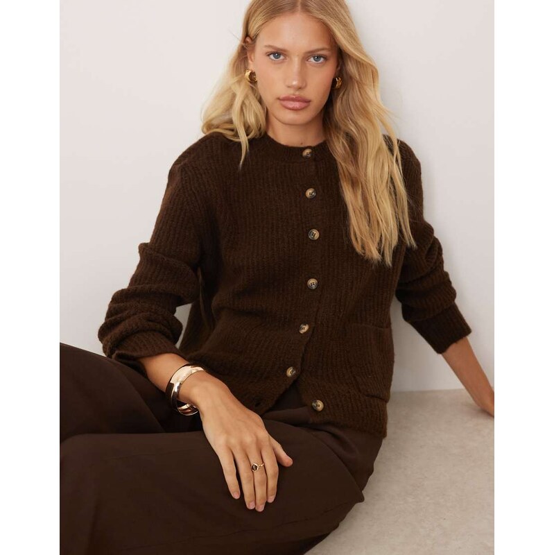 ASOS DESIGN knitted cardigan with patch pockets with wool in brown-Red