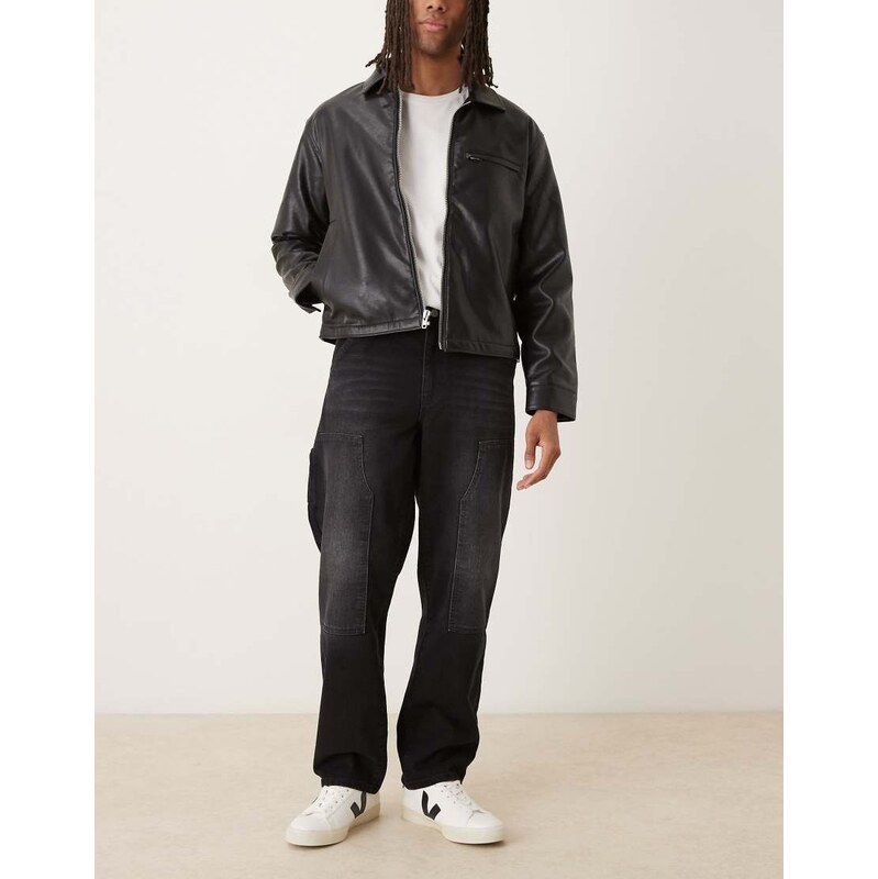ASOS DESIGN straight jeans in black wash with carpenter details