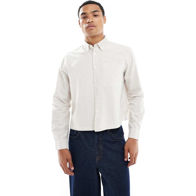 New Look boxy oxford shirt in brown pinstripe