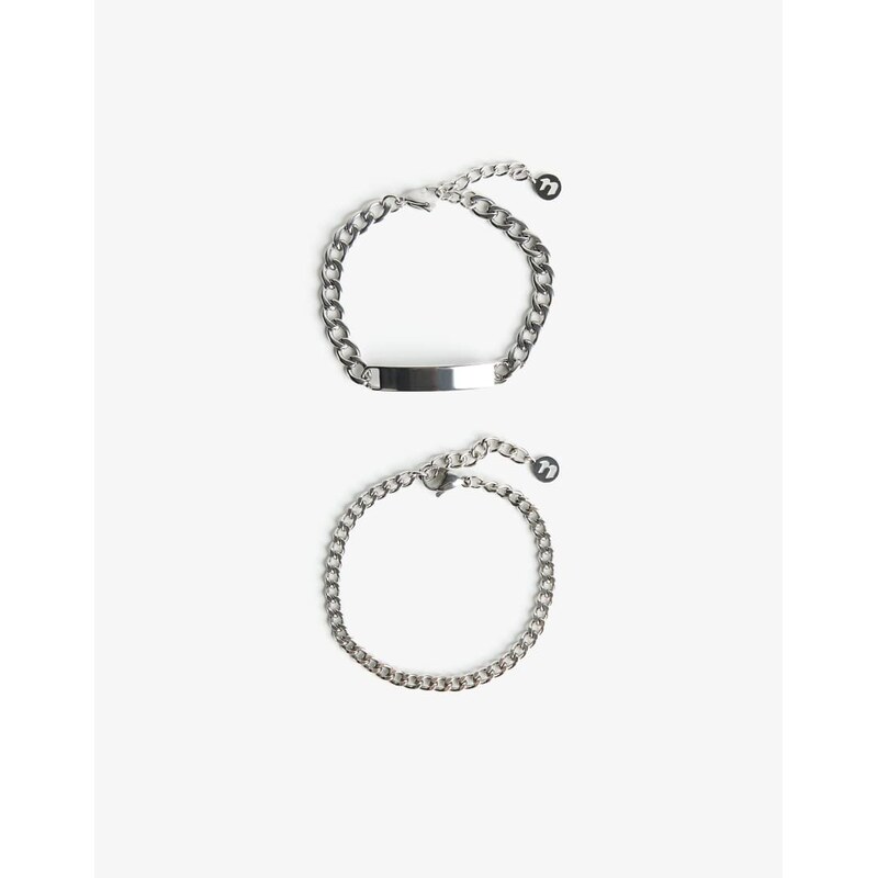 Bershka 2-pack of steel bracelets in silver 108091531