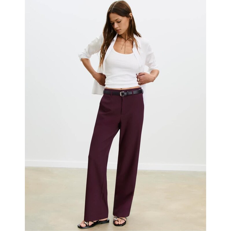 Stradivarius Flowing straight-leg smart trousers with belt in