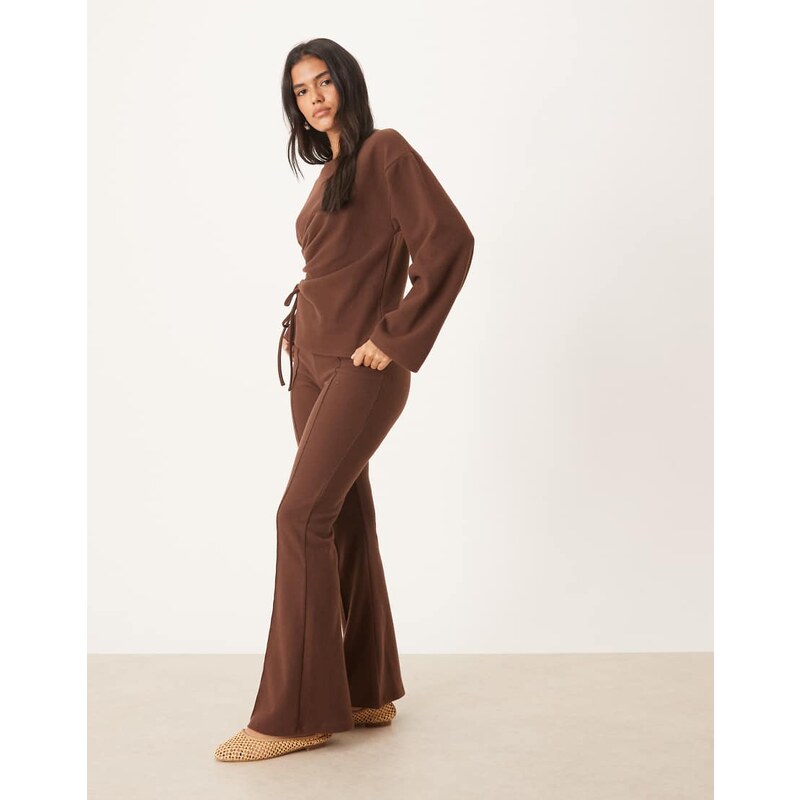 ASOS DESIGN Supersoft flare trouser co-ord in chocolate-No