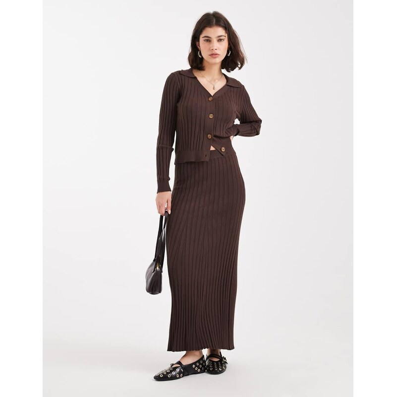 Object rib knitted maxi skirt co-ord in chocolate brown 114294679