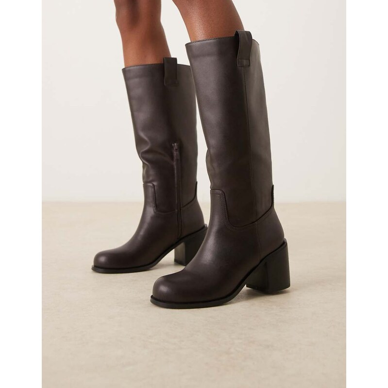 Glamorous block heeled knee boots in brown 113014490