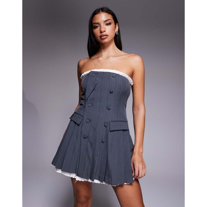 ASOS LUXE tailored bandeau blazer mini dress with pleated poplin in 108098439