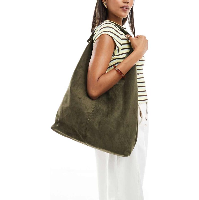 Glamorous slouchy shoulder tote bag with buckle detail in dark